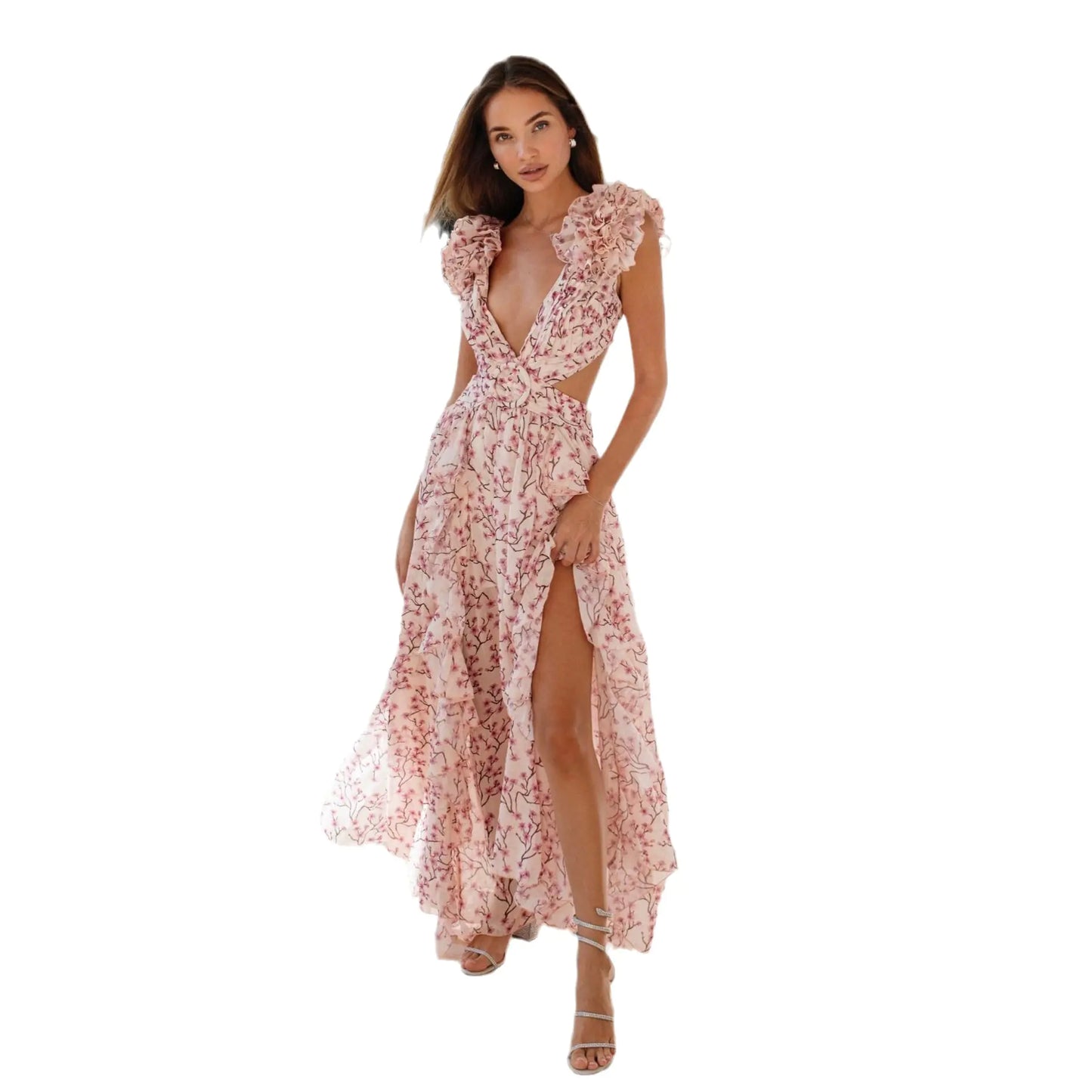 Women's Floral Backless Maxi Dress