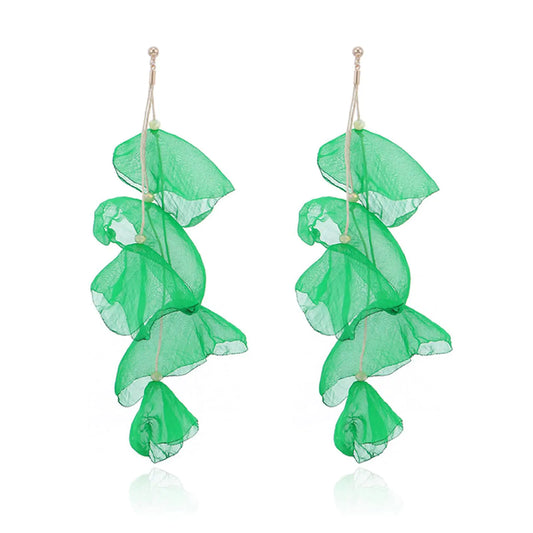 Floral Chiffon Earrings for Women. Tiered Flower Statement Long Drop Dangle Earrings, for Daily Dresses Holiday Party