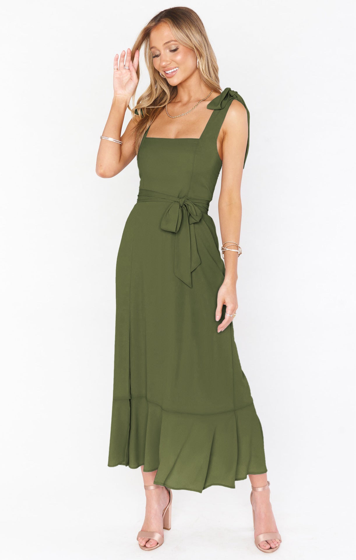 Temperament Suspender Split Dress. Lace-up Design Fashion Summer Ruffled Beach Dresses For Women