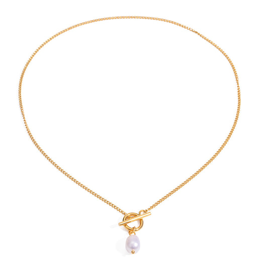 Stainless Steel 18k Gold Pearl Pendant Necklace