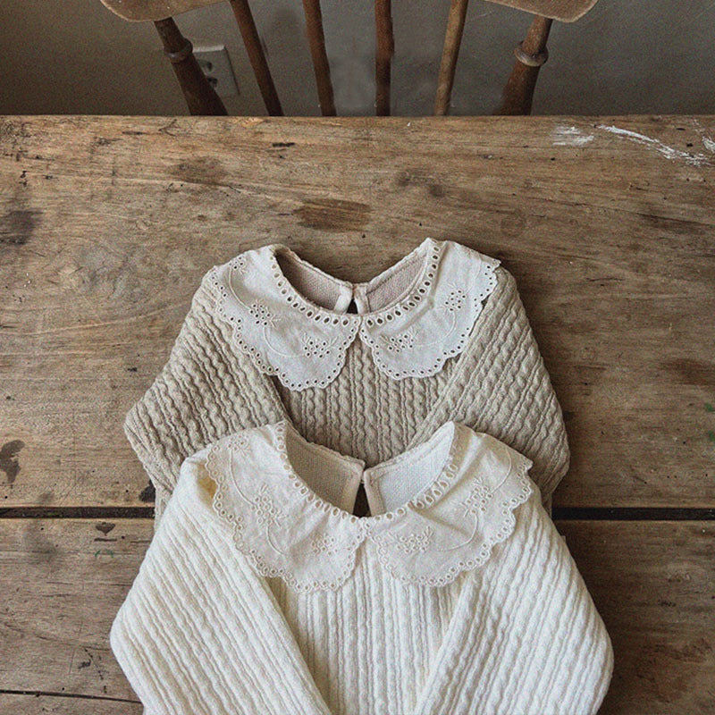 Baby Girl Lace Peter Pan Collar Thick Knit Tops