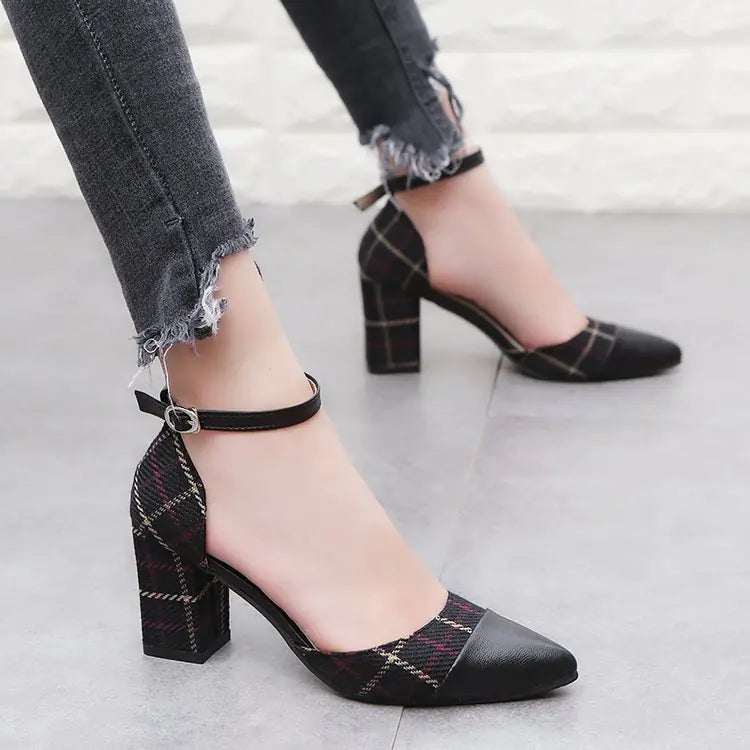 Color-Block Buckle High Heels for Women