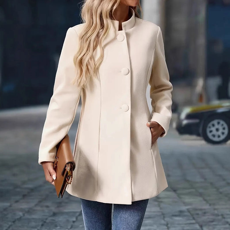 Womens Elegant Single Breasted Coat. Long Sleeve Mid Winter Overcoat Work Office Jackets