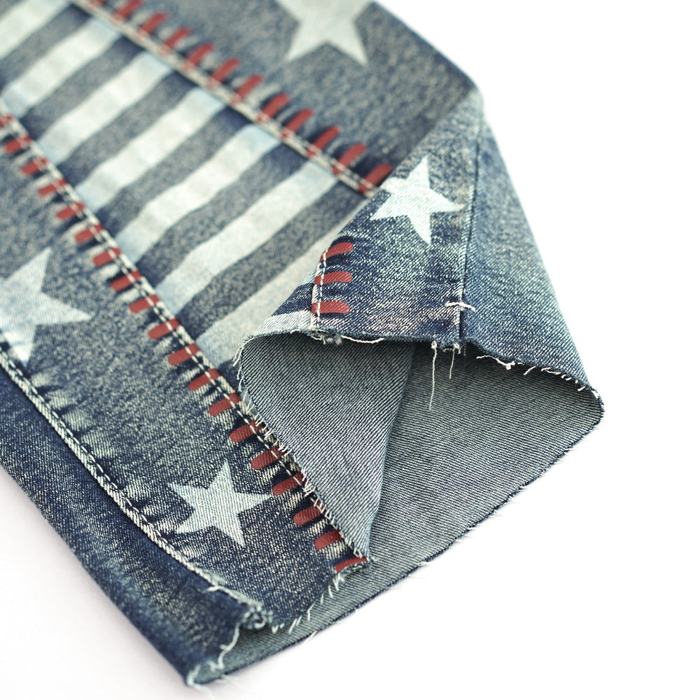 High Waisted Star Patchwork Flare Pants. 4th Of July Outfits For Women, Bell Bottom Denim Pants, Slim Fit Curve Enhancing Soft Stretch Fabric