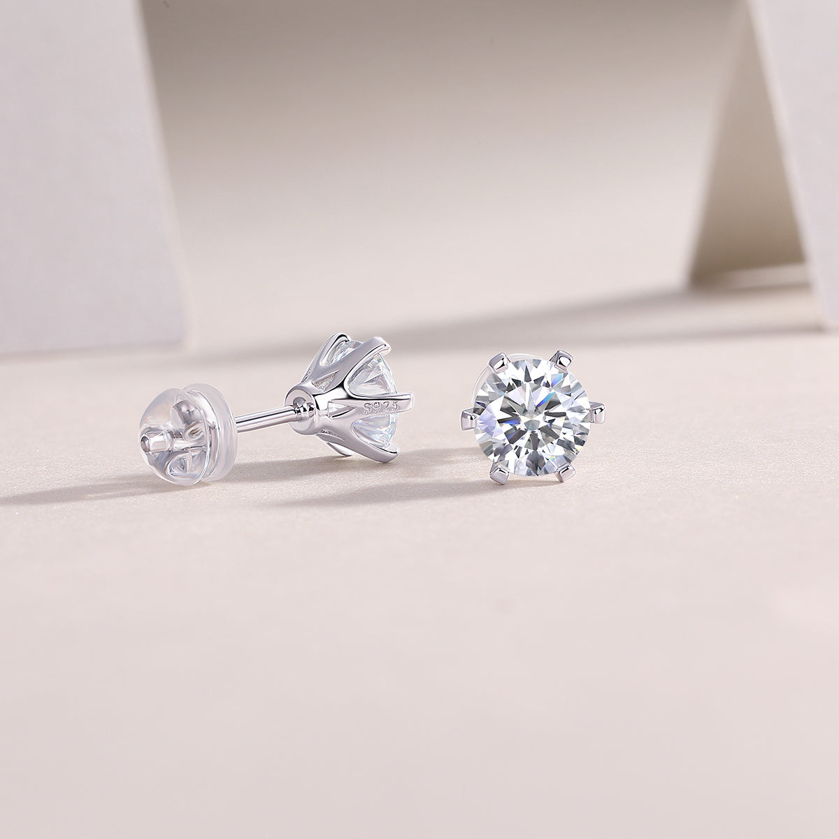Quiet Luxury Fashion Diamond Earrings. Stud Set With Mosan Diamond Silver Ornaments