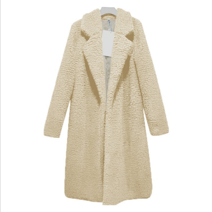 Women's Long Lamb Fleece Coat with Lapel Cardigan