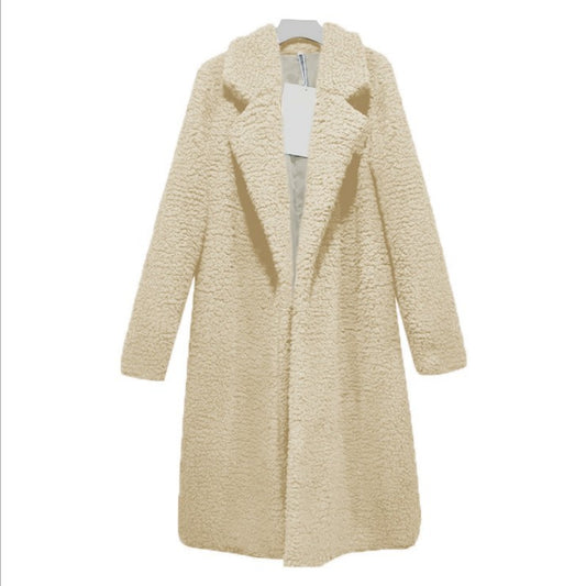 Women's Long Lamb Fleece Coat with Lapel Cardigan