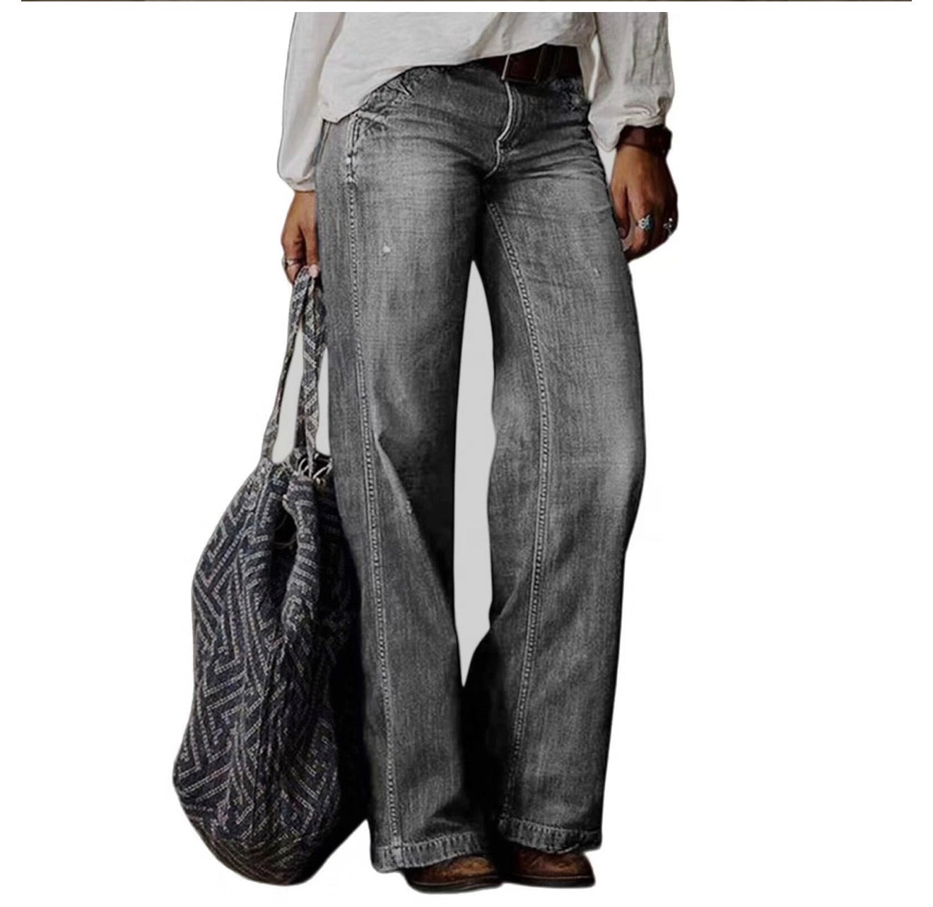 WOLFF Women's Retro Wide Leg Jeans (Single Piece)