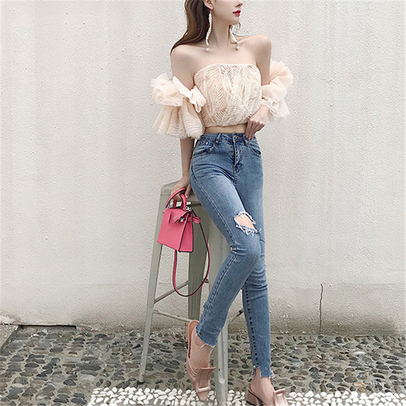 Summer Off Shoulder Mesh Sleeve Women's Blouse