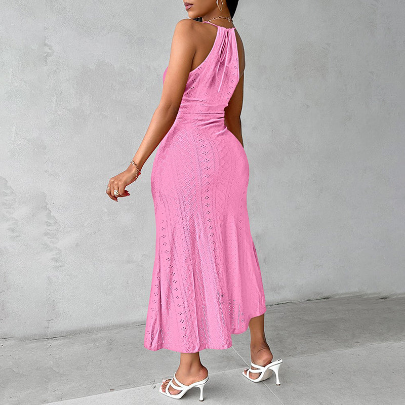 Women's Sexy Halter Neck Ruched Bodycon Midi Dresses. Elegant Sleeveless Cocktail Party Dress