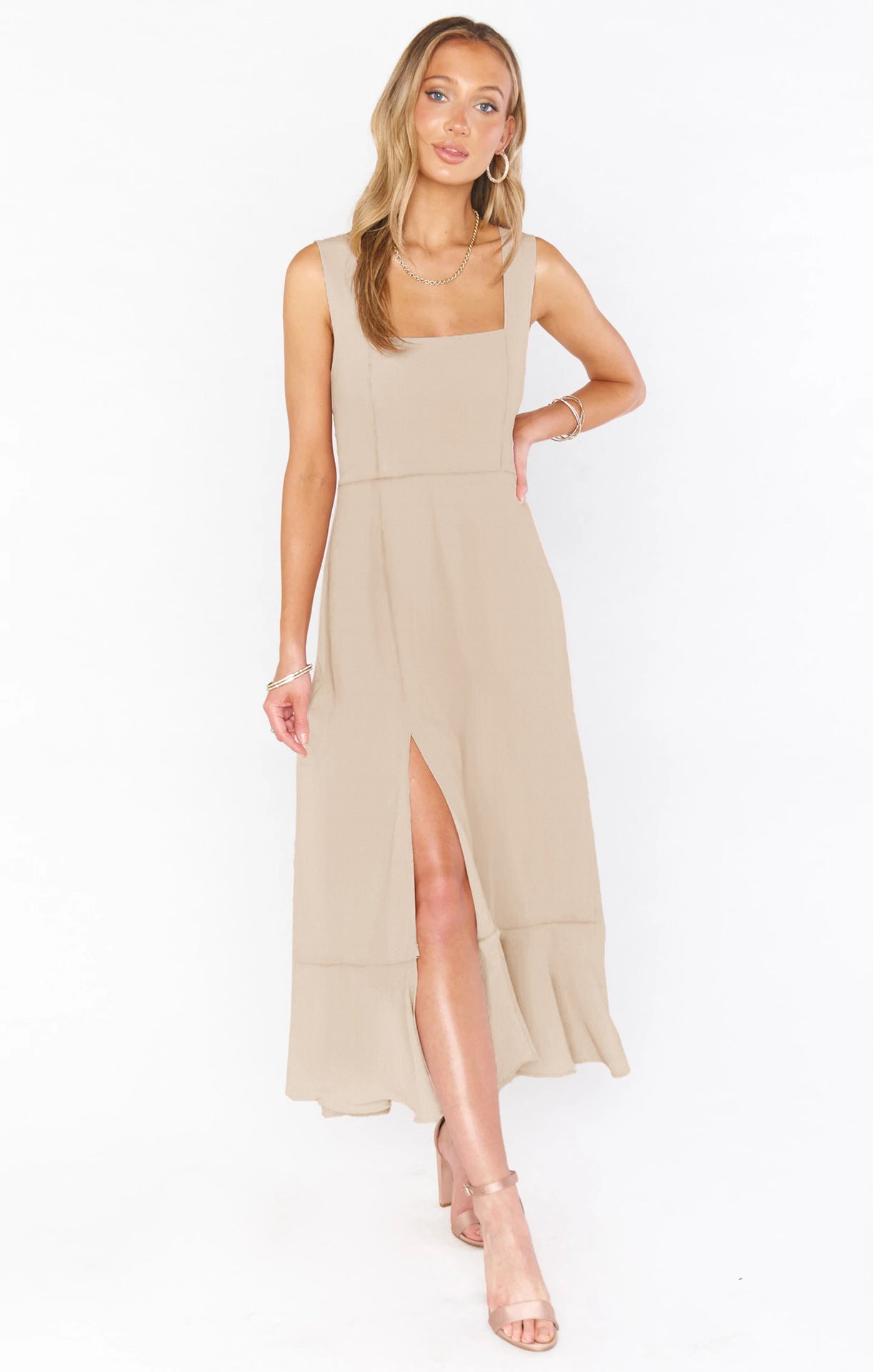 Temperament Suspender Split Dress. Lace-up Design Fashion Summer Ruffled Beach Dresses For Women
