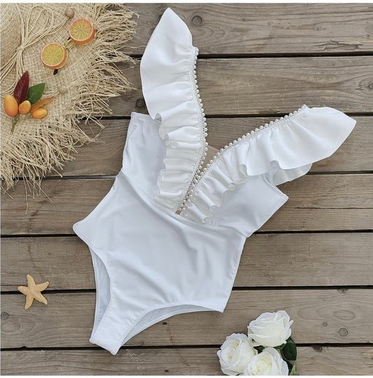 Solid Color One-Piece Swimsuit for Women