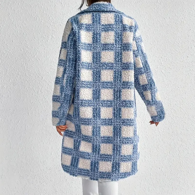 Women's Lightweight Plaid Jacket, Button Down Fleece Sweater, Long Sleeve Fall Outerwear Coat