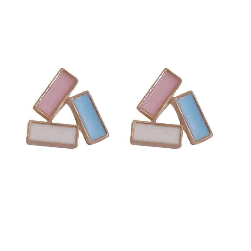 Korean Candy Color Geometric Stud Earrings for Women