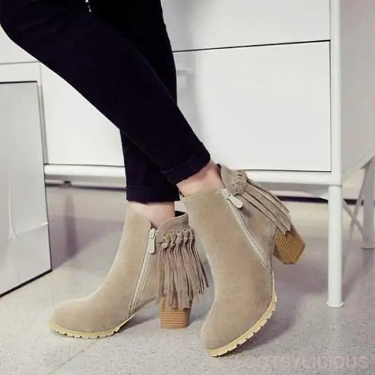 Fringe Ankle Boots - New Autumn Winter Chunky Heels