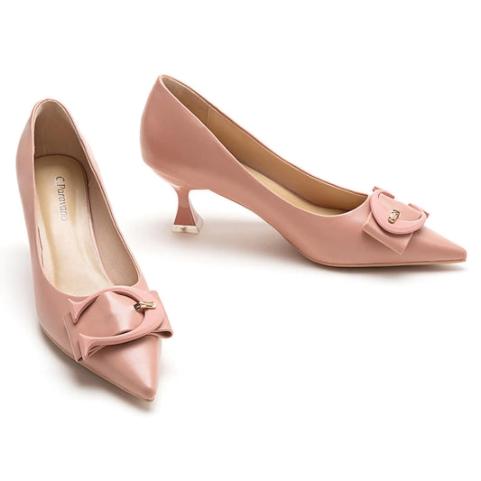 Womens Pink Pointed Toe Kitten Heels, with C Buckled Pumps. Size 6.5