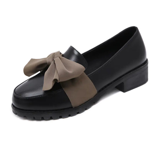 Vintage Bow Slip-On Loafers for Women (Chunky Heels)