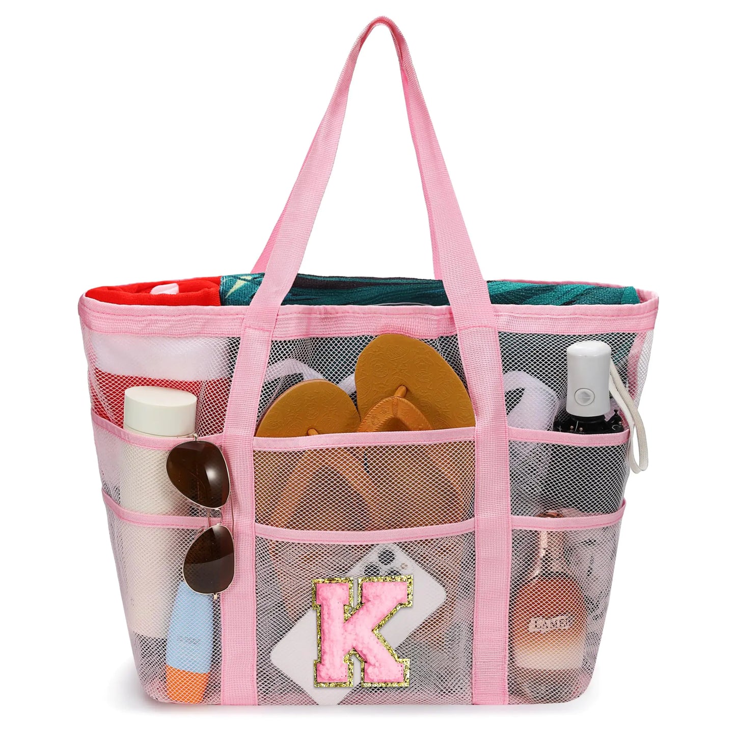 Beach Bags for Women - Mesh Beach Tote Personalized Bag - Swim Bag Accessories Travel Tote Bag (Black K)