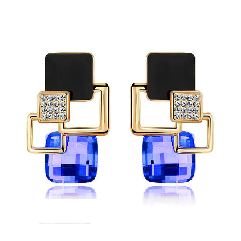 Korean Style Square Crystal Earrings for Women