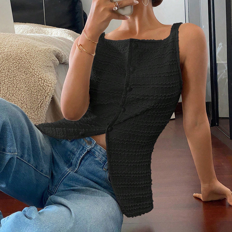 Womens Trendy Square Neck Button Up Vest Blouses. Y2k Going Out Tank Tops