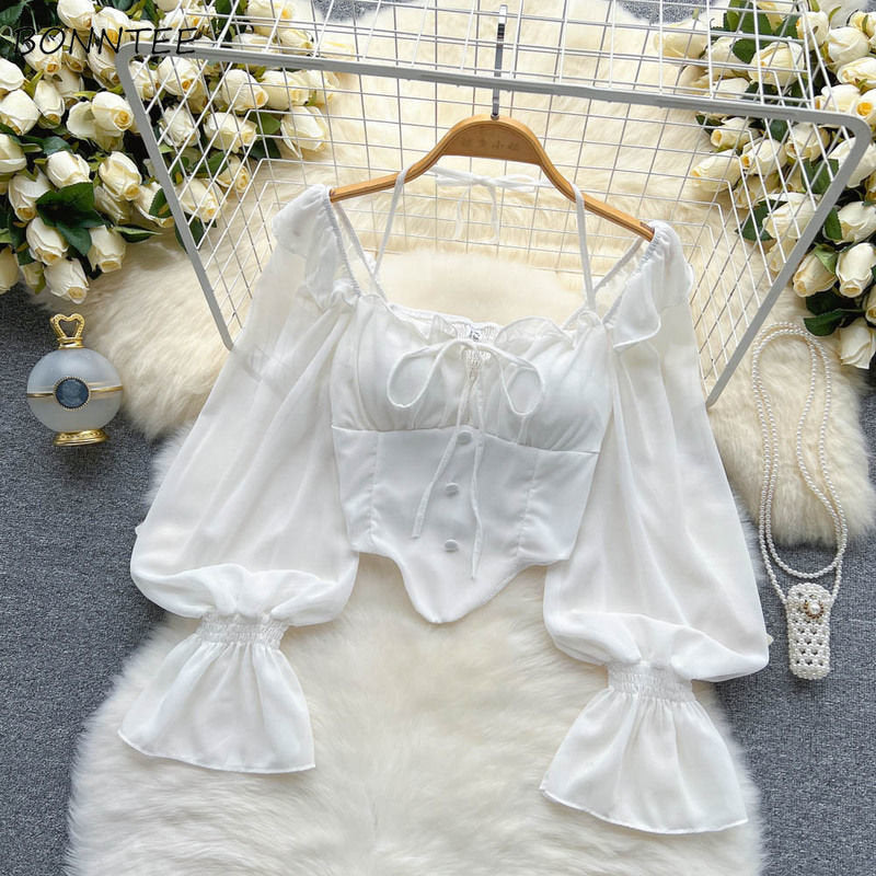 Aesthetic White Blouses for Women - Vintage Casual Tops