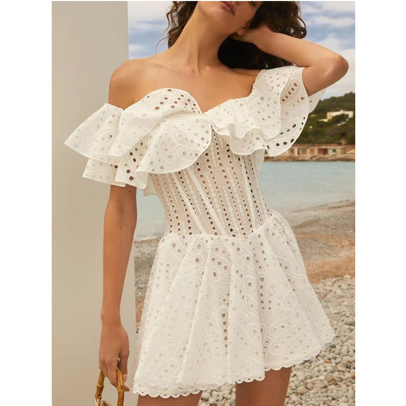 Sweet Sexy Off-Shoulder Ruffled Embroidered Dress