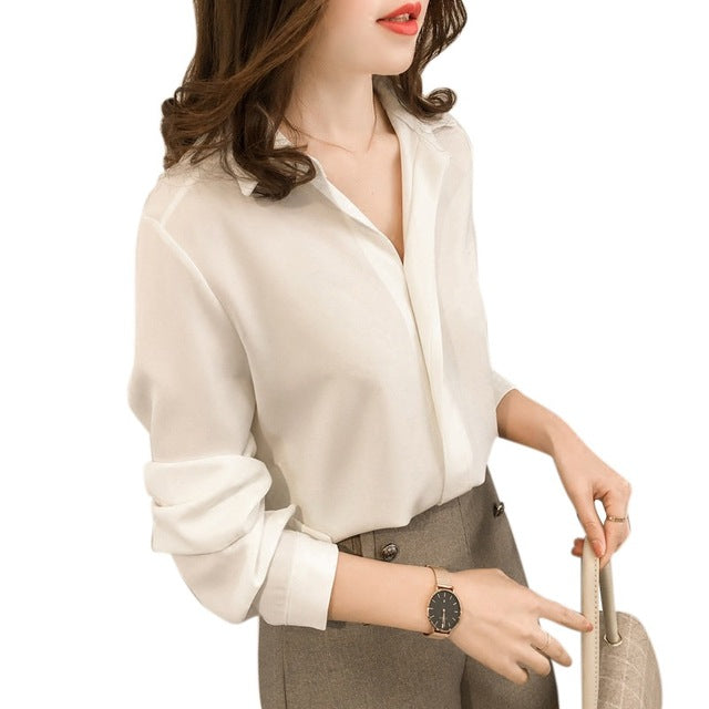 Casual Long Sleeve Chiffon Blouse for Office Wear