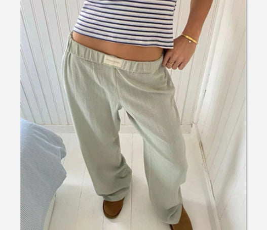 Fashion Y2K Striped Straight Trousers. Summer Elastic High Waist Wide Leg Pants For Women