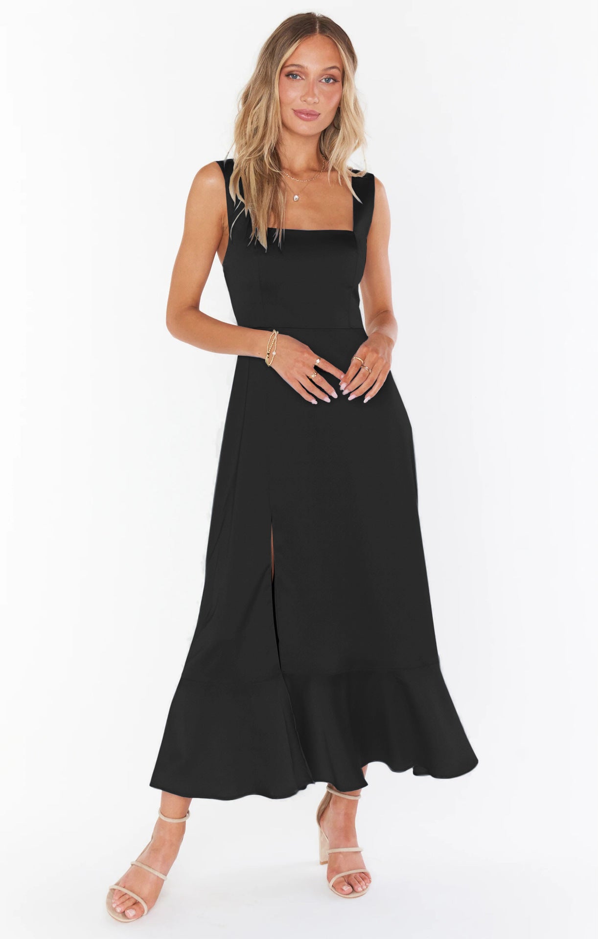 Temperament Suspender Split Dress. Lace-up Design Fashion Summer Ruffled Beach Dresses For Women