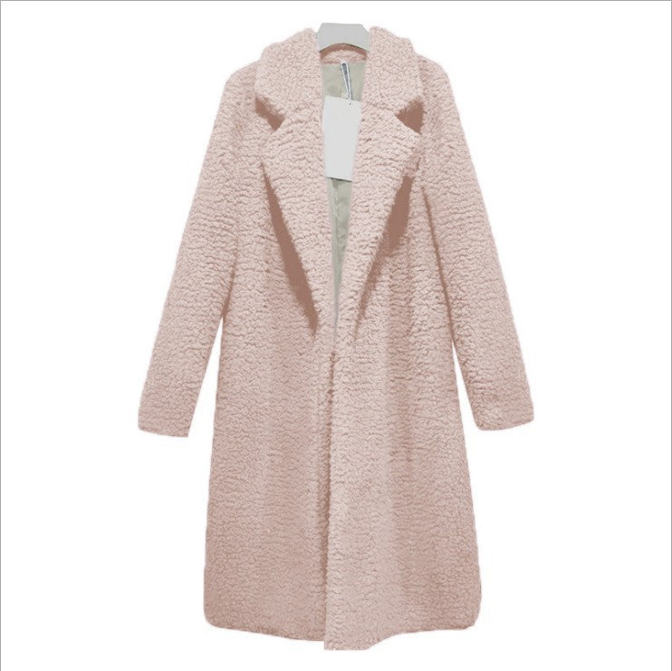 Women's Long Lamb Fleece Coat with Lapel Cardigan