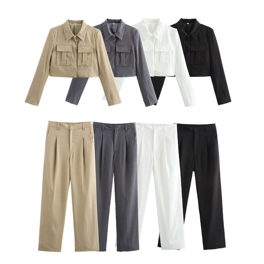 Double Pocket Coat Top Pants Suit Women