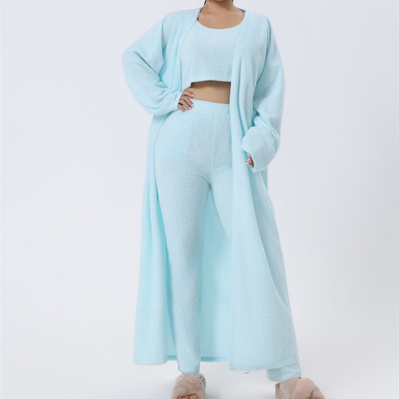 3 Piece Cozy Warm Pajama Lounge Set, Winter Dress