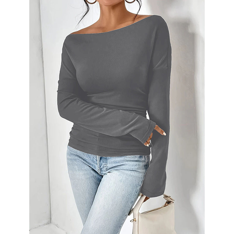 Women's Off The Shoulder Long Sleeve Tops. Going Out Casual Trendy Ruched Slim Fitted blouses