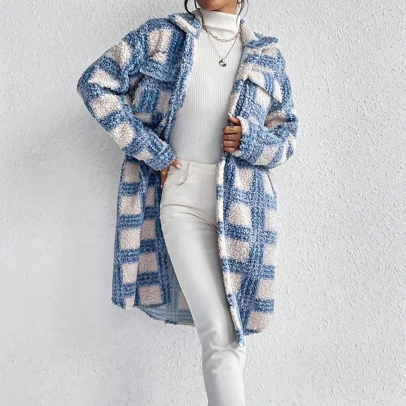 Women's Lightweight Plaid Jacket, Button Down Fleece Sweater, Long Sleeve Fall Outerwear Coat
