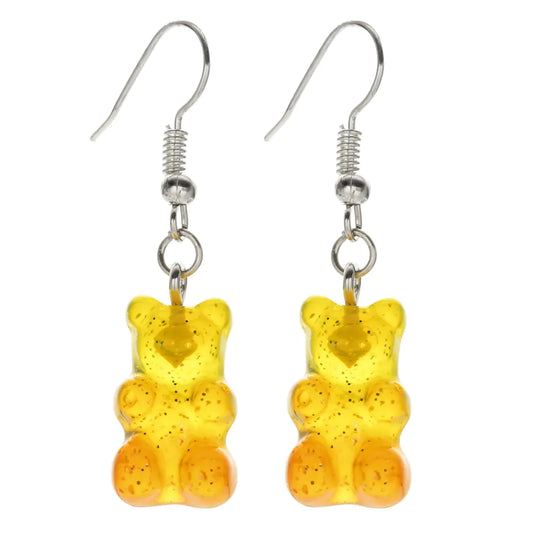 Colorful Resin Cartoon Bear Earrings for Women