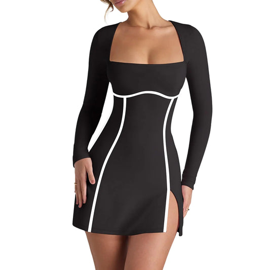 Sexy Square Neck Tank Dress. Casual Long Sleeve A-Line Mini Dress, Y2K Short Party Homecoming Dresses