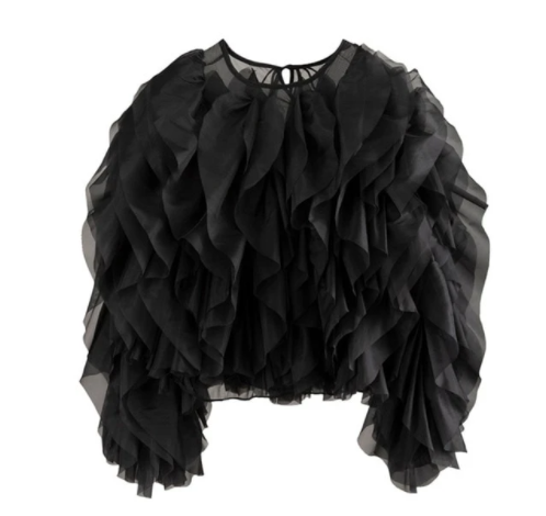 Elegant Ruffles Blouse with Layered Mesh Design (One Piece)