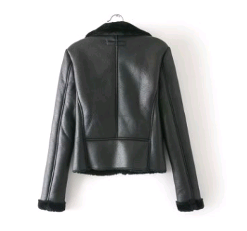 Women's Short Leather Jacket, Thick Plush PU Coat