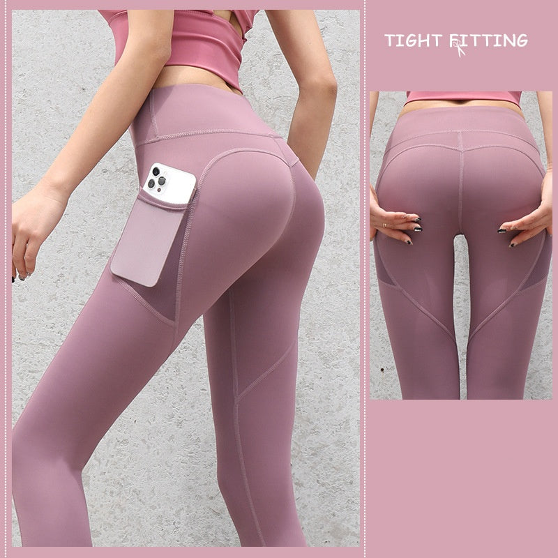 Gym Sport Seamless Leggings With Pockets . Push Up High Waist Women Fitness Running Yoga Pants.