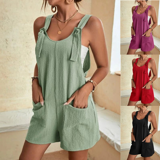 Women Summer Jumpsuit Rompers. Casual Suspender Solid color Overalls With Pockets Pants