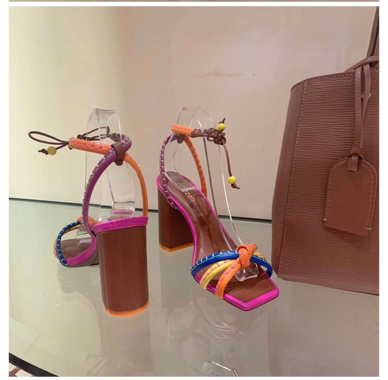 Plus Size Women's Heels with Colorful Straps and Block Heels