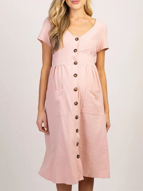 Maternity Dress with Button and Pocket Details
