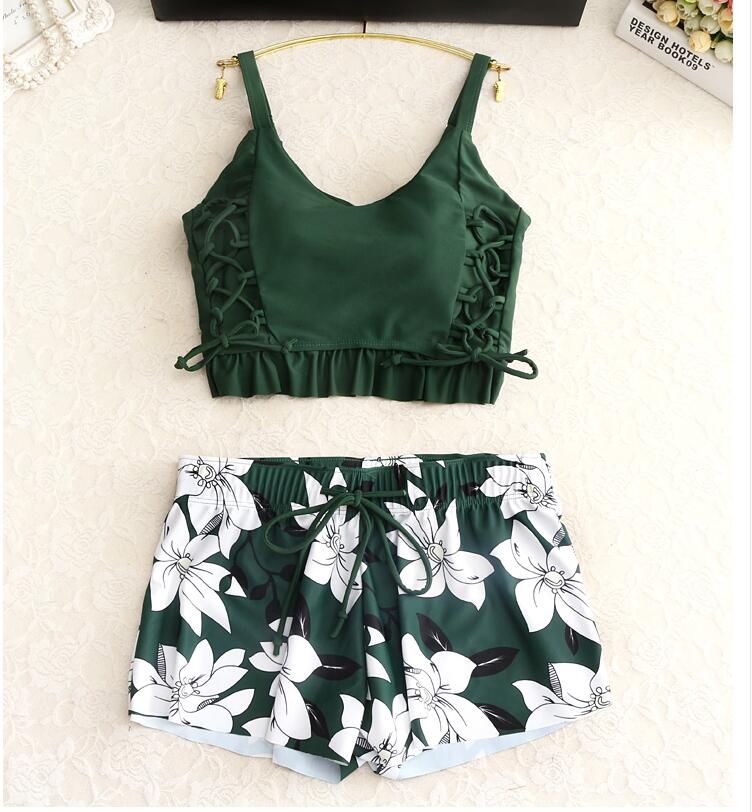 Retro Green Women's Three-Piece Swimsuit Set