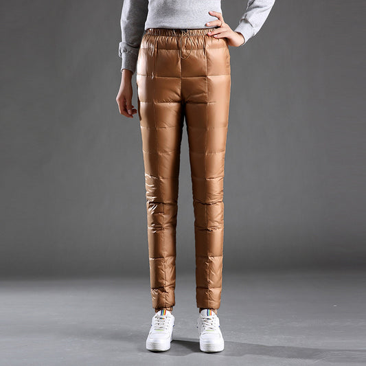 Warm Thickened White Duck Down Pants for Women