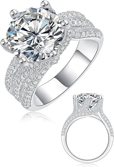 5ct Moissanite Engagement Rings For Women. 11MM Center Stone, D Color VVS1 Created Moissanite, Wedding, Promise, Proposal, Anniversary, Luxurious Bridal Gift