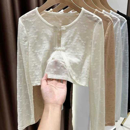 Solid Lace Long Sleeve Blouses for Women - Summer Fashion