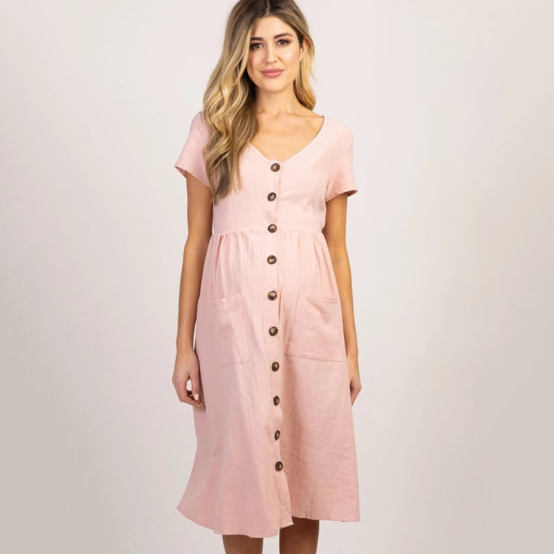 Maternity Dress with Button and Pocket Details