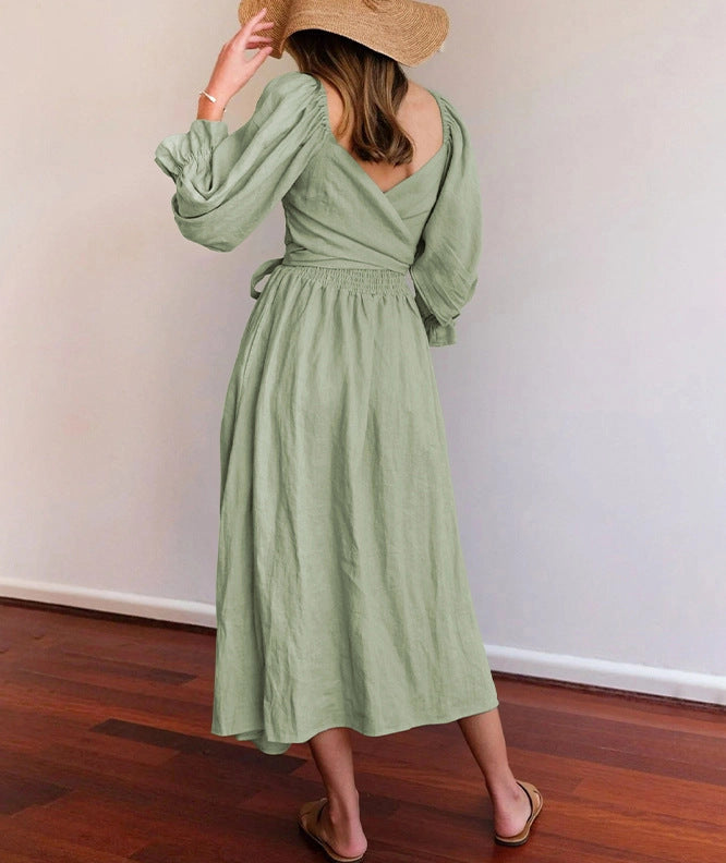 Women's Clothing V-neck Half Sleeves. Front And Back Wearable Type Dress