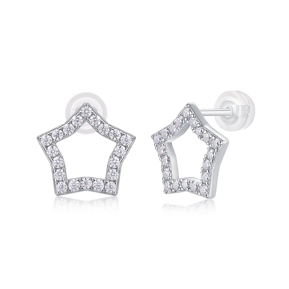 New Star - S925 Moissanite Sterling Silver Earrings. Platinum-plated Stud earrings Jewelry