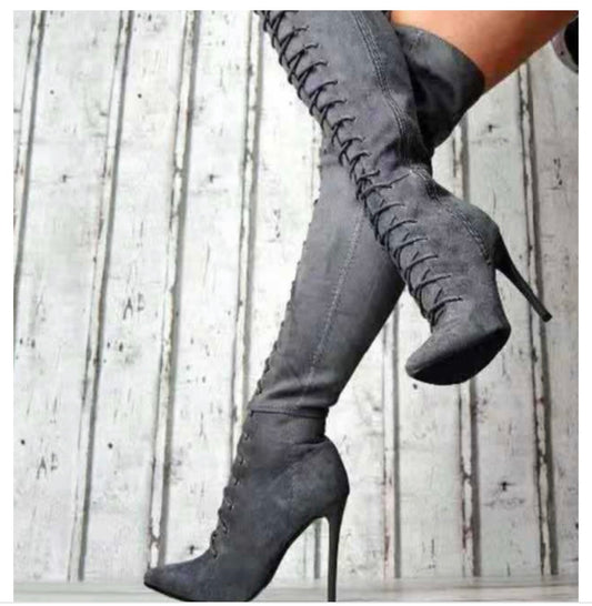 Diva Power High Boots with Ties and Stiletto Heels (One Pair)